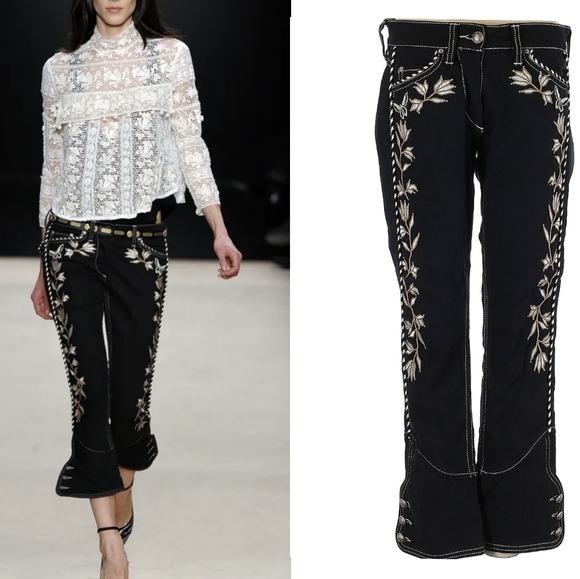 Isabel Marant Denim - Isabel Marant Western Embroidered Floral Button Cuff Runway Jeans